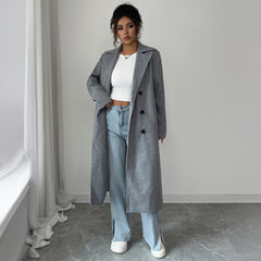 Gaovot Lapel Collar Double Breasted Long Sleeve Oversized Trench Coat for Casual Outings