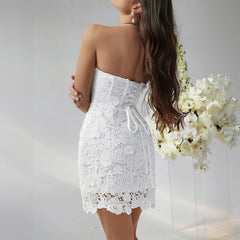 Gaovot Spring and Summer Sexy Fitted Solid Patterned Embroidered Strapless Short Dress Evening Gown Women's Wear