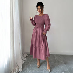 Gaovot Dusty Smocked Ruffle Cuff Tiered Midi Dress for Daily Wear