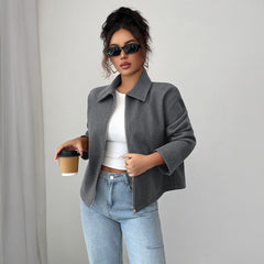 Gaovot Funnel Neck Zip Up Long Sleeve Cropped Women Jacket for Daily Wear