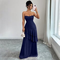 Gaovot Summer Strapless Ruffle Detail Mermaid Women Maxi Dress for Evening