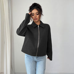Gaovot Funnel Neck Zip Up Long Sleeve Cropped Women Jacket for Daily Wear