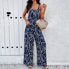 Gaovot Holiday Print Long Women Jumpsuits Strap Pocket Rompers Female