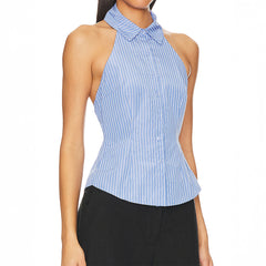 Gaovot Y2K style off-the-shoulder striped buttoned strapless women's blouse shirt