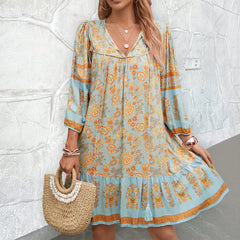 Gaovot Spring and Summer Amazon Loose Casual V-Neck Strappy Printed Women Dress