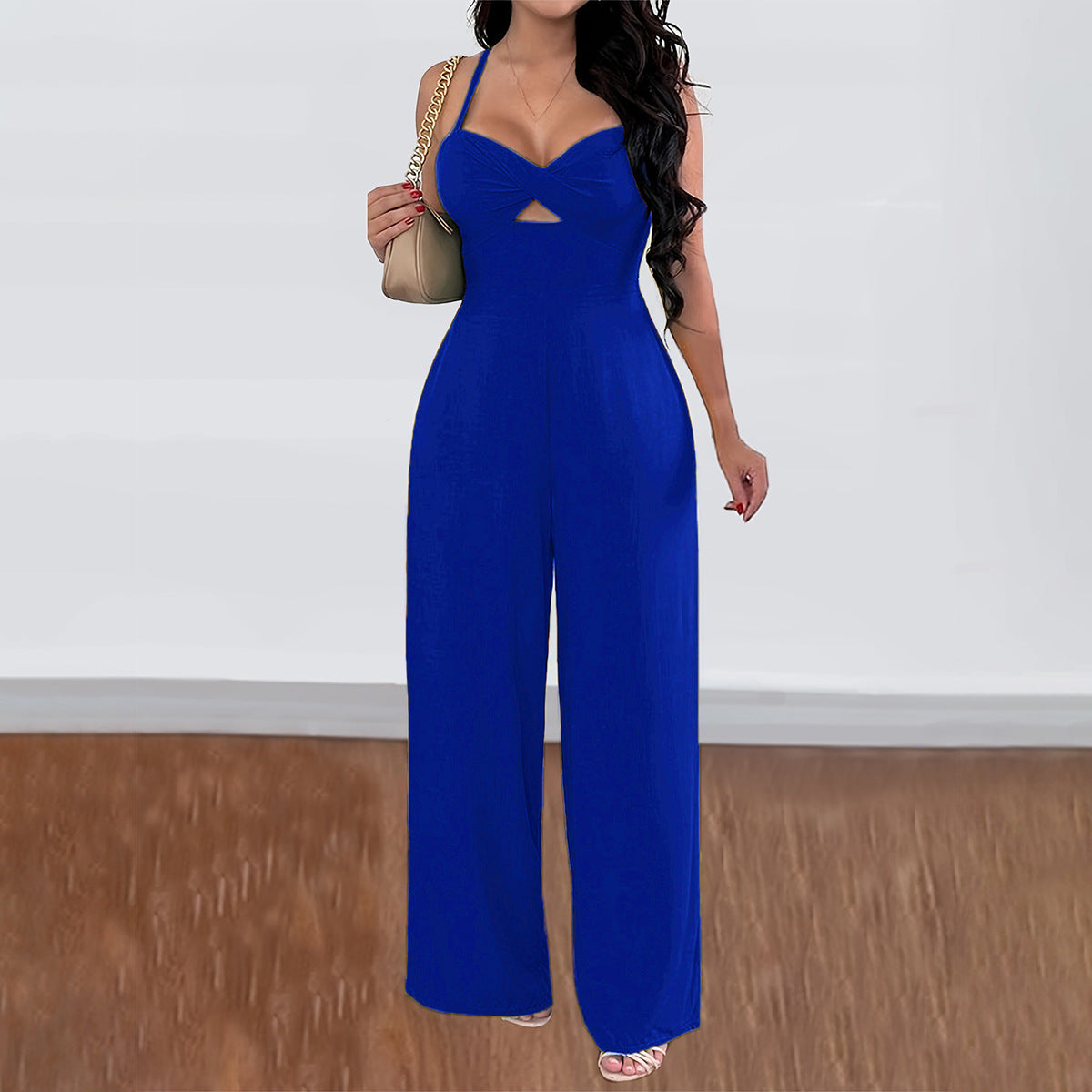 Gaovot Casual vacation commuting style solid-color halter-top wide-leg one-piece pants for children's wear