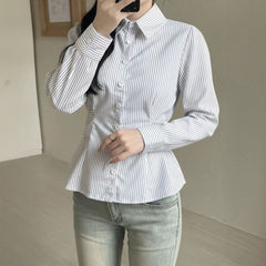 Gaovot European/American casual y2k waist-hugging striped blouse for women, 2025 autumn/winter new style