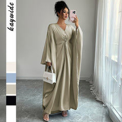 Gaovot European and American elegant French solid-color long-sleeved long dress dress for women