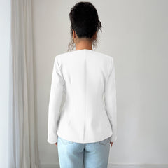 Gaovot Women V Neck Button Front Long Sleeve Fitted Blazer
