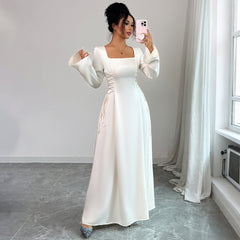 Gaovot Square Neck Long Sleeve Ruched Waist Maxi Dress for Formal Occasions