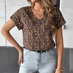 Gaovot European/American style casual floral V-neck short-sleeved blouse for women