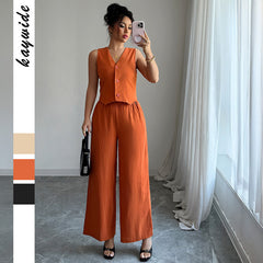 Gaovot Sleeveless Vest & Wide Leg Pants Matching Set for Daily Wear