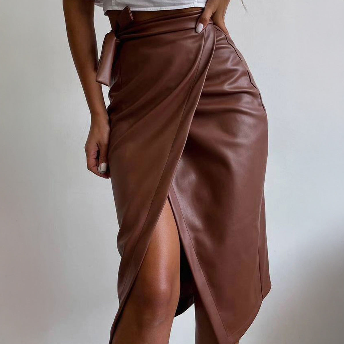 Gaovot Sexy girl style strapless figure-hugging leather skirt half-skirt women's dress