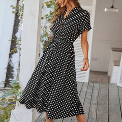 Gaovot Dot-printed shirt-collar beach-style maxi Women dress