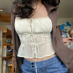 Gaovot European and American y2k lace strapless racerback blazer-style top for women