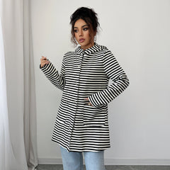Gaovot Women Striped Lapel Collar Open Front Long Sleeve Blazer