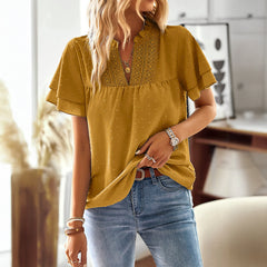 Gaovot Casual vacation style deep V wave collar blouse for women, 2025 summer, Amazon independent store