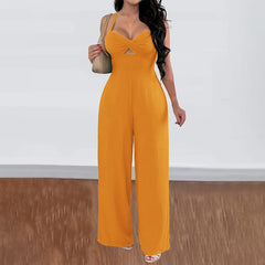Gaovot Casual vacation commuting style solid-color halter-top wide-leg one-piece pants for children's wear