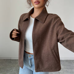 Gaovot Funnel Neck Zip Up Long Sleeve Cropped Women Jacket for Daily Wear