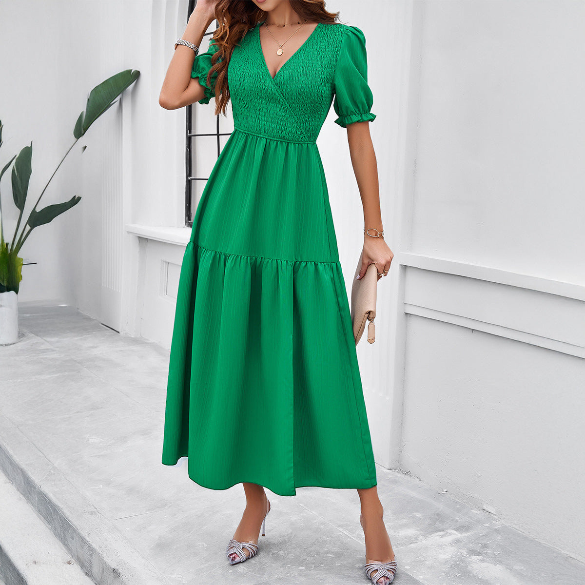 Gaovot European and American style casual high-waisted curved-front women's dress