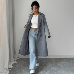 Gaovot Lapel Collar Double Breasted Long Sleeve Oversized Trench Coat for Casual Outings